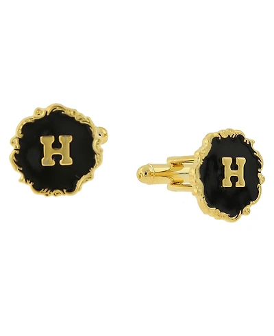 1928 Jewelry 14K Gold-Plated Enamel Initial H Cufflinks