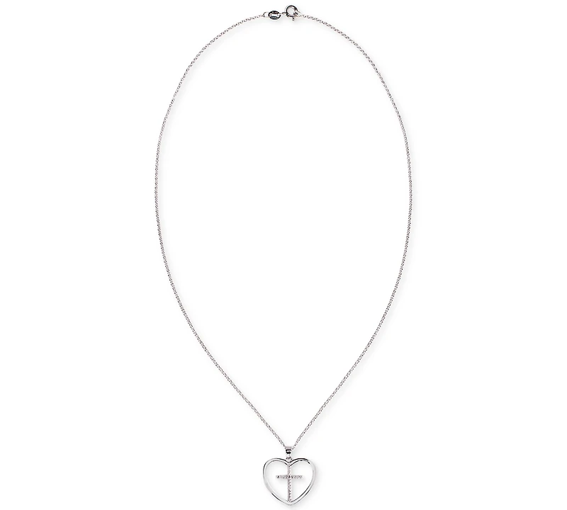 Diamond Cross Heart 18" Pendant Necklace (1/10 ct. t.w.) in Sterling Silver