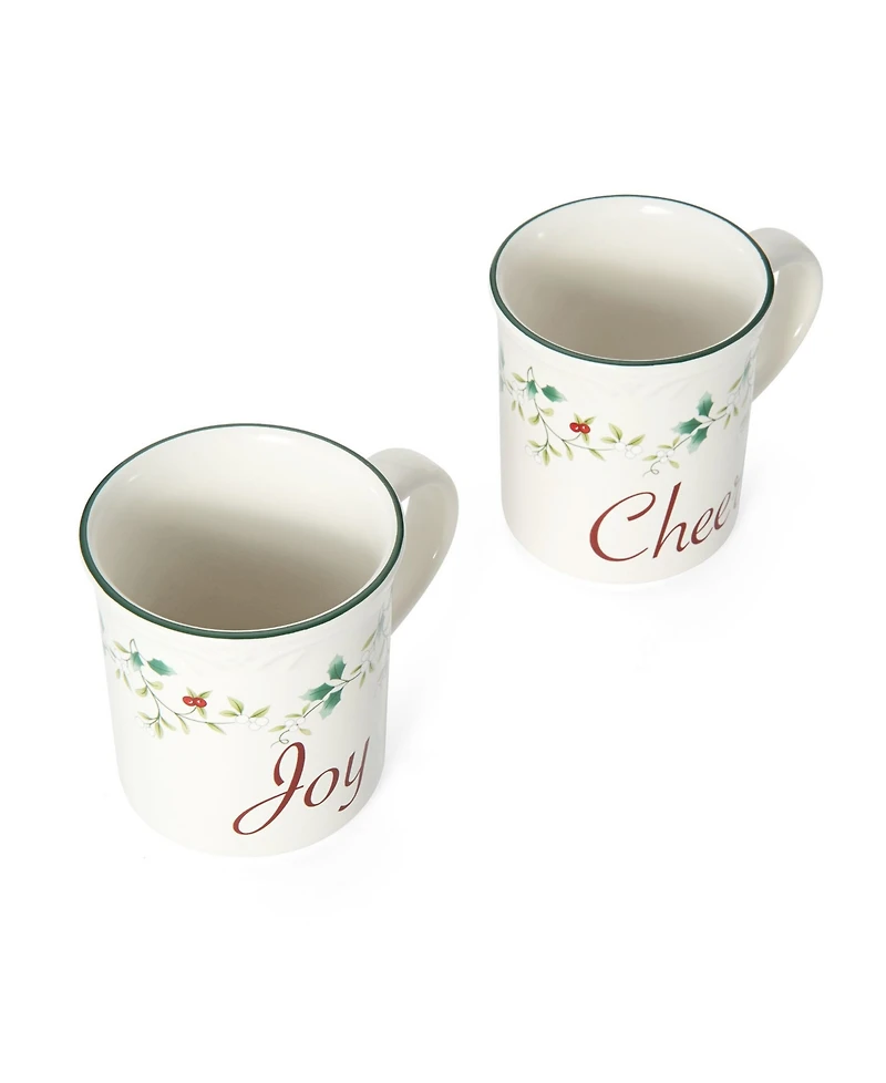 Winterberry Holiday Sentiments Joy & Cheer Mugs, Set of 2