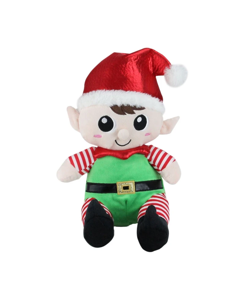 Northlight Set of 2 Plush Sitting Boy and Girl Christmas Elf Figures 13"