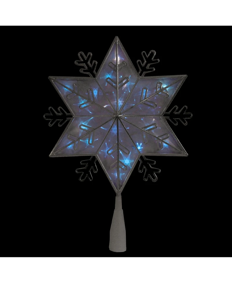 Northlight 10" Silver 6-Point Snowflake Christmas Tree Topper - Blue Lights
