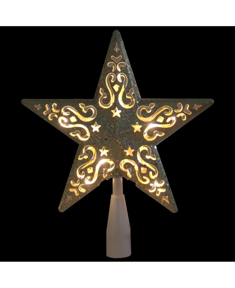 Northlight 8.5" Gold Glitter Star Cut-Out Design Christmas Tree Topper - Clear Lights