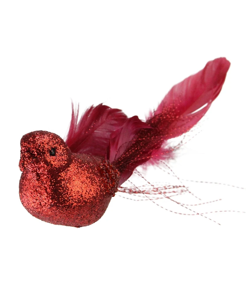 Northlight 8" Crimson Red Glittered Bird Figure Clip-On Christmas Ornaments
