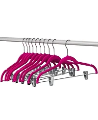 10 Pack Clothes Hangers with Clips in Pink - Ultra Thin No Slip Hangers for Skirts, Pants or Dresses