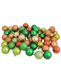 Northlight 60ct Almond/Kiwi/Burnt Orange/Xmas Green Shatterproof 3-Finish Christmas Ball Ornaments 2.5"