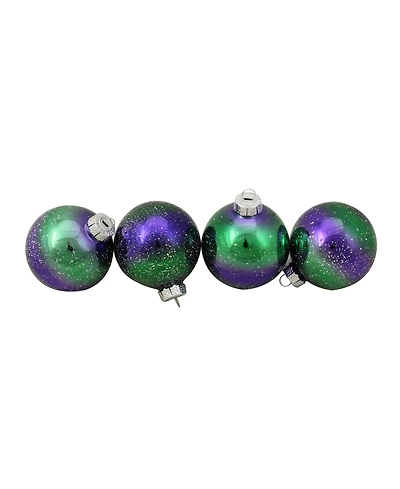 Northlight 4ct Purple and Green Speckled Glass Ball Christmas Ornaments 3.25"