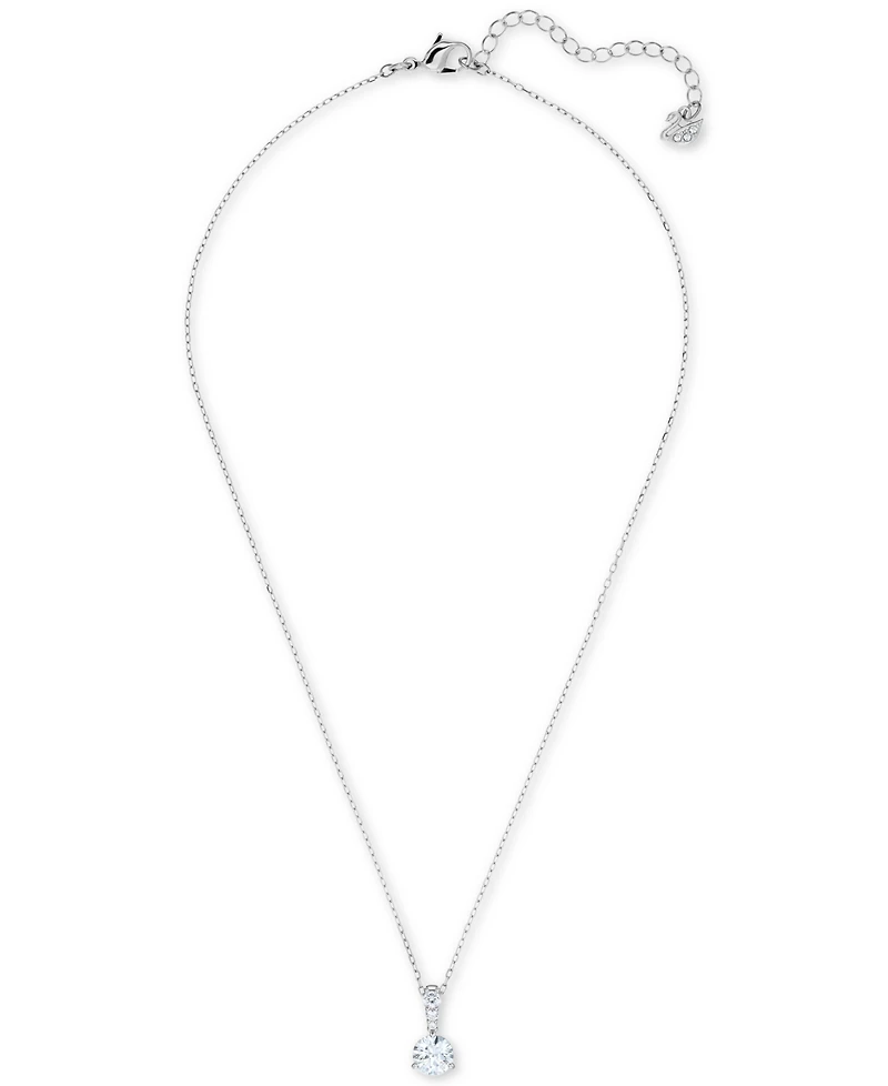 Swarovski Silver-Tone Crystal Solitaire Pendant Necklace, 14-7/8" + 2" extender