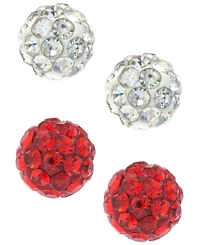 2-Pc. Set Blue & Dark Blue Crystal Ball Stud Earrings in Sterling Silver (Also in White & Red Crystal)