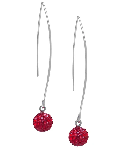 Pave Crystal Ball on a Thread Wire Earrings Set in Sterling Silver. Available in Clear, Dark Blue or Red