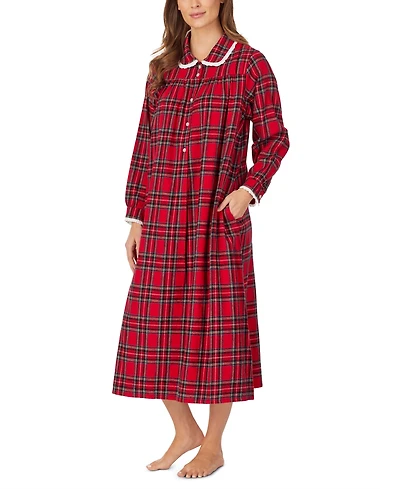 Lanz of Salzburg Cotton Lace-Trim Flannel Nightgown