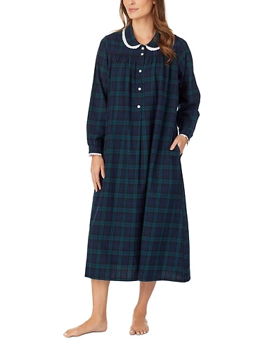 Lanz of Salzburg Cotton Lace-Trim Flannel Nightgown