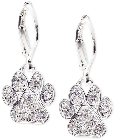 Pet Friends Jewelry Silver-Tone Pave Paw Drop Earrings