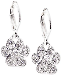 Pet Friends Jewelry Silver-Tone Pave Paw Drop Earrings