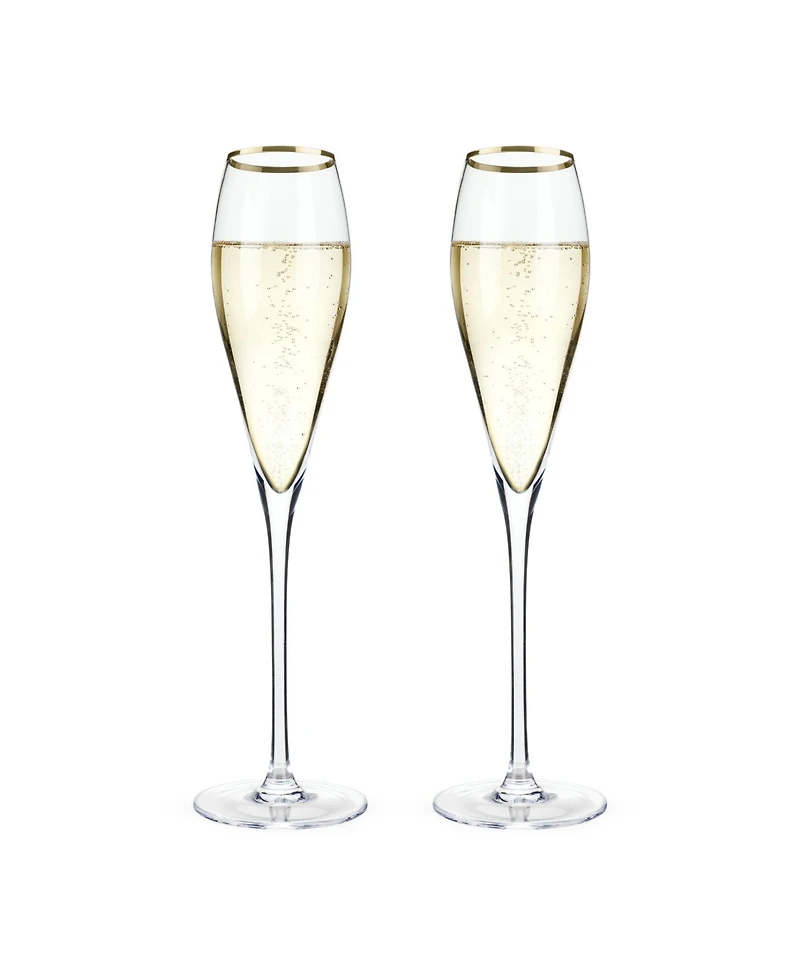 Viski Gold-Rimmed Crystal Champagne Flutes Set of 2, 8 Oz