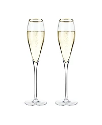 Viski Gold-Rimmed Crystal Champagne Flutes Set of 2, 8 Oz
