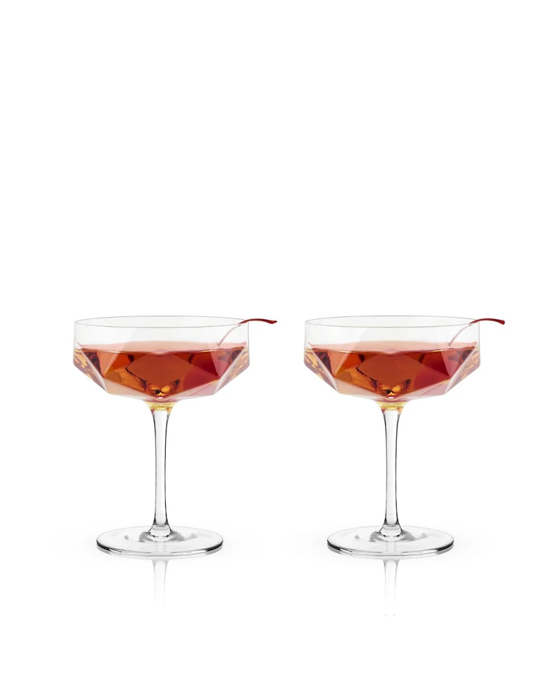Viski Raye Faceted Crystal Coupe, Set of 2, 7 Oz