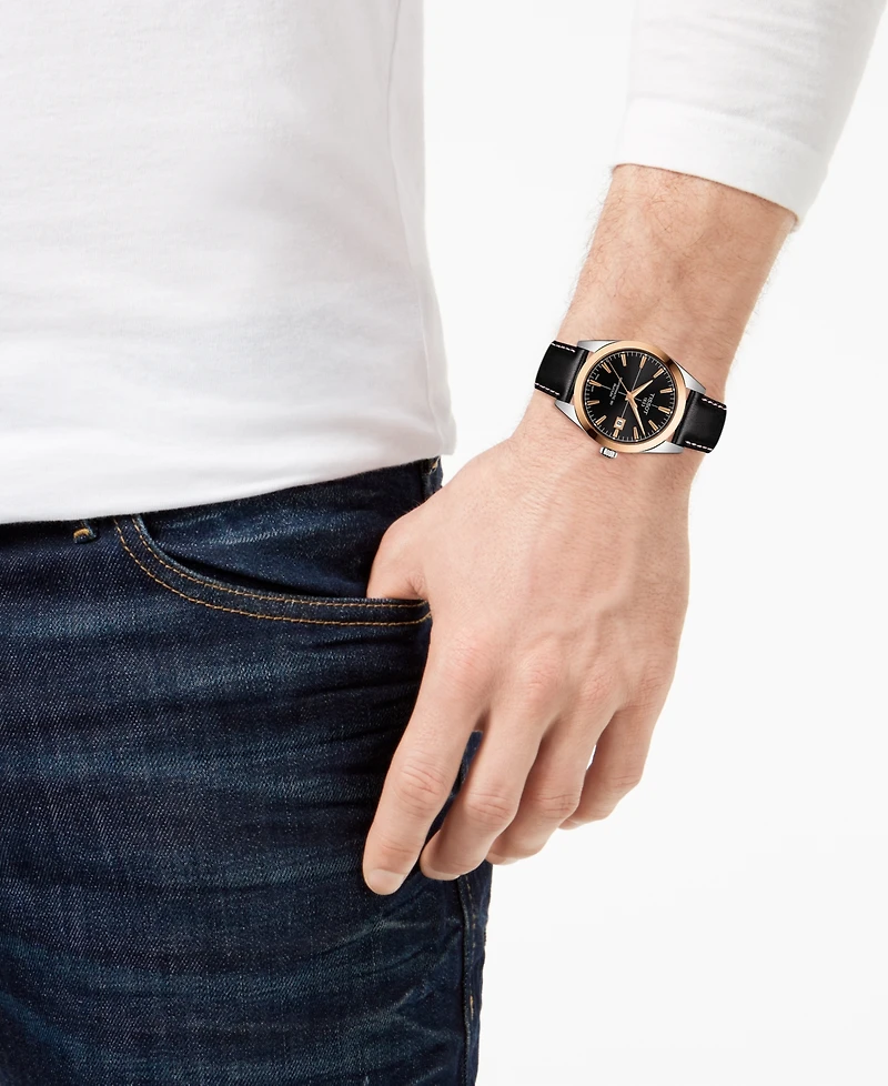 Tissot Men's Swiss Automatic Gentlemen Black Leather Strap Watch 40mm