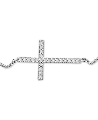 Wrapped Diamond Sideways Cross Bolo Bracelet (1/6 ct. t.w.) in 14k White Gold, Created for Macy's