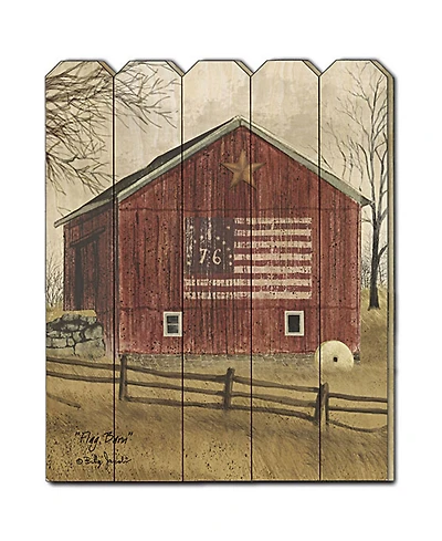 Trendy Decor 4U Flag Barn by Billy Jacobs, Printed Wall Art on a Wood Picket Fence, 16" x 20"