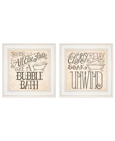 Trendy Decor 4U Soak Unwind 2-Piece Vignette by Deb Strain, White Frame, 15" x 15"