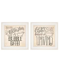 Trendy Decor 4U Soak Unwind 2-Piece Vignette by Deb Strain, White Frame, 15" x 15"