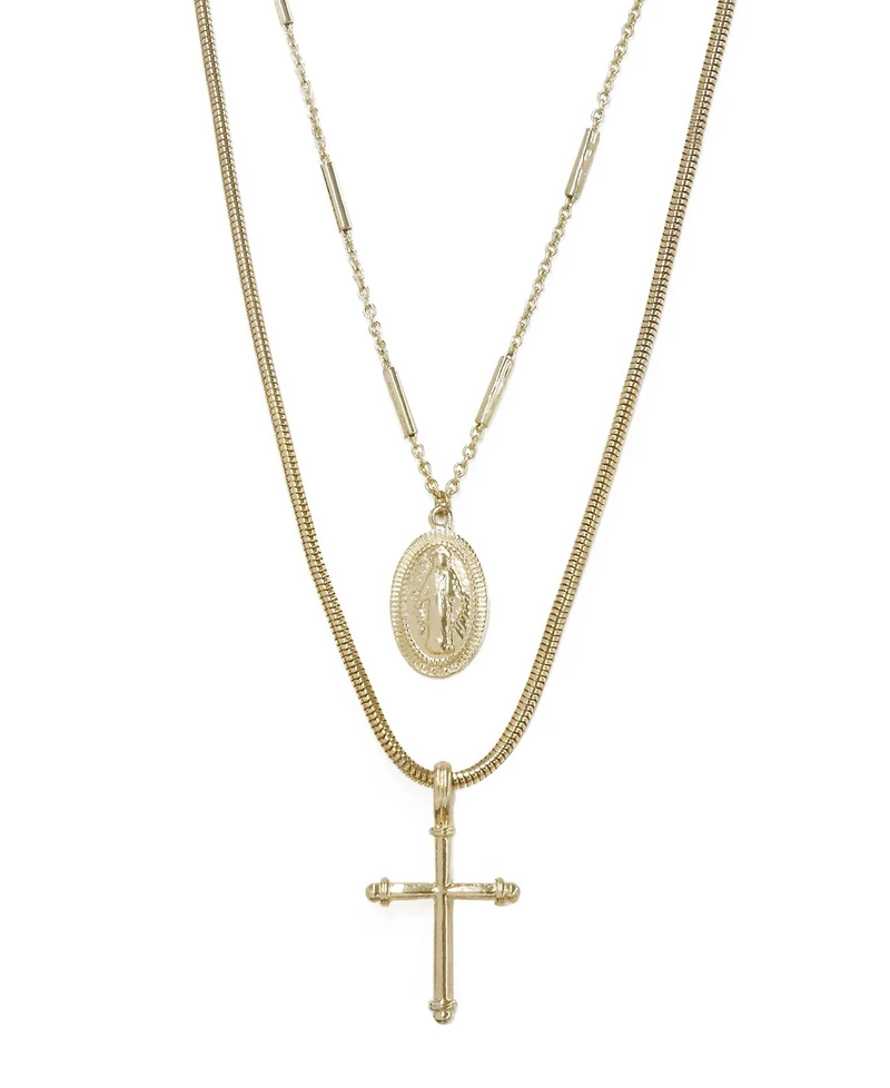 Ettika Like a Prayer Layered Cross and Coin Necklace
