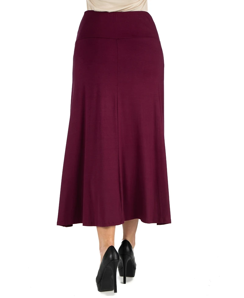 24Seven Comfort Apparel Women Elastic Waist Solid Color Maxi Skirt