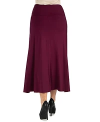 24Seven Comfort Apparel Women Elastic Waist Solid Color Maxi Skirt