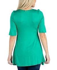 24Seven Comfort Apparel Elbow Sleeve Swing Tunic Top For Women