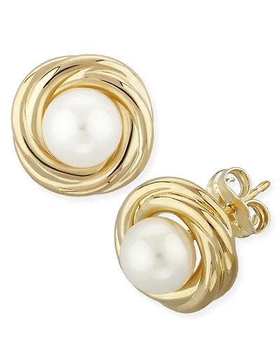 Macy's Cultured Freshwater Pearl (5mm) Love Knot Stud Earrings 14k Gold