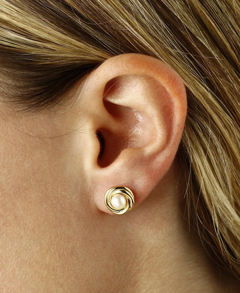 Macy's Cultured Freshwater Pearl (5mm) Love Knot Stud Earrings 14k Gold