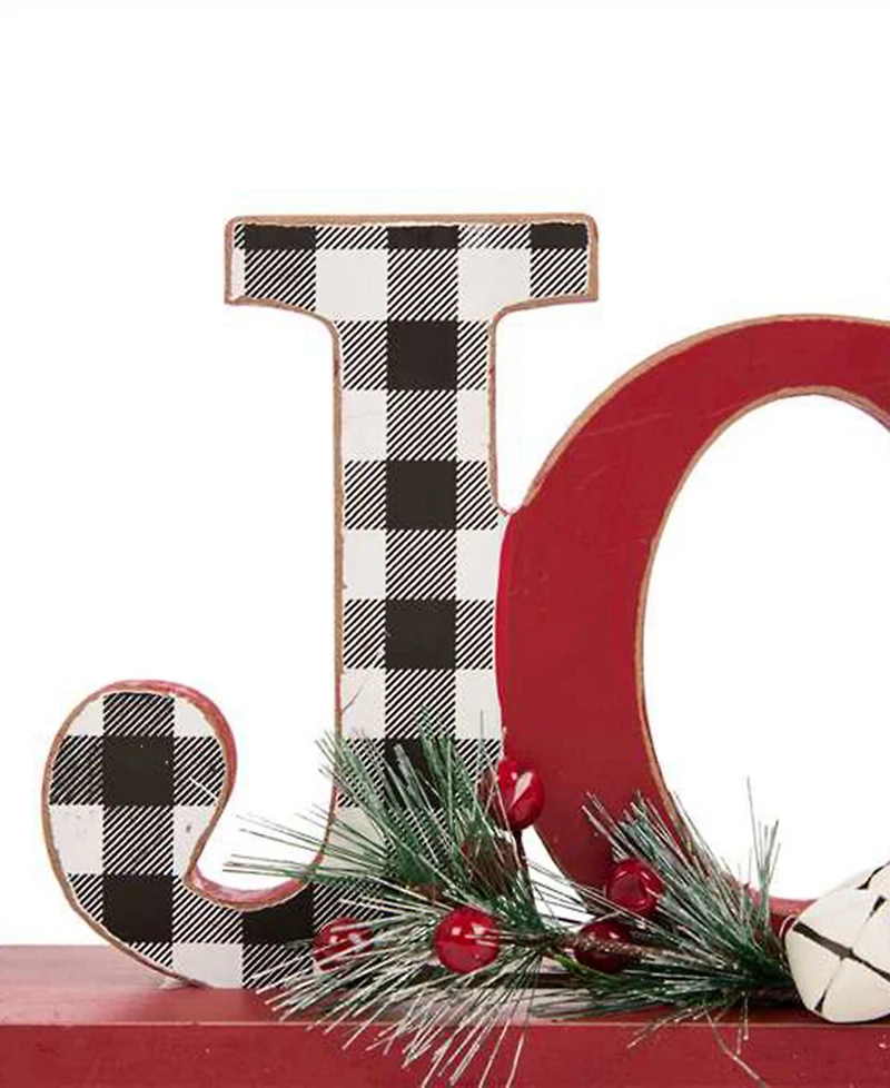 Glitzhome 11.42" L Christmas Wooden Plaid Joy Table Decor