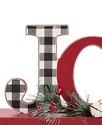 Glitzhome 11.42" L Christmas Wooden Plaid Joy Table Decor