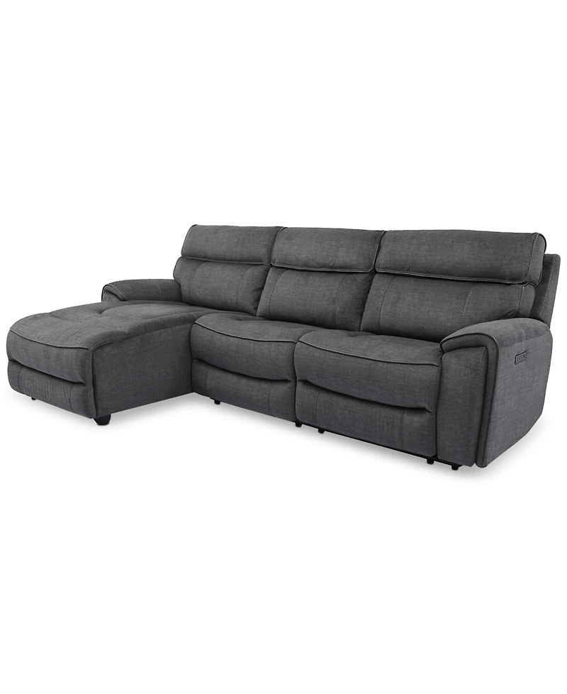 Closeout! Hutchenson 3-Pc. Fabric Chaise Sectional with Power Recliner and Headrest