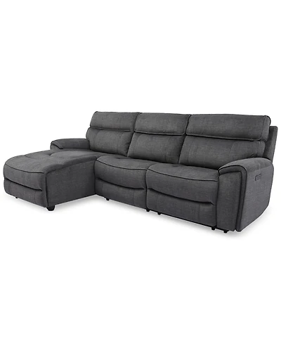 Closeout! Hutchenson 3-Pc. Fabric Chaise Sectional with Power Recliner and Headrest