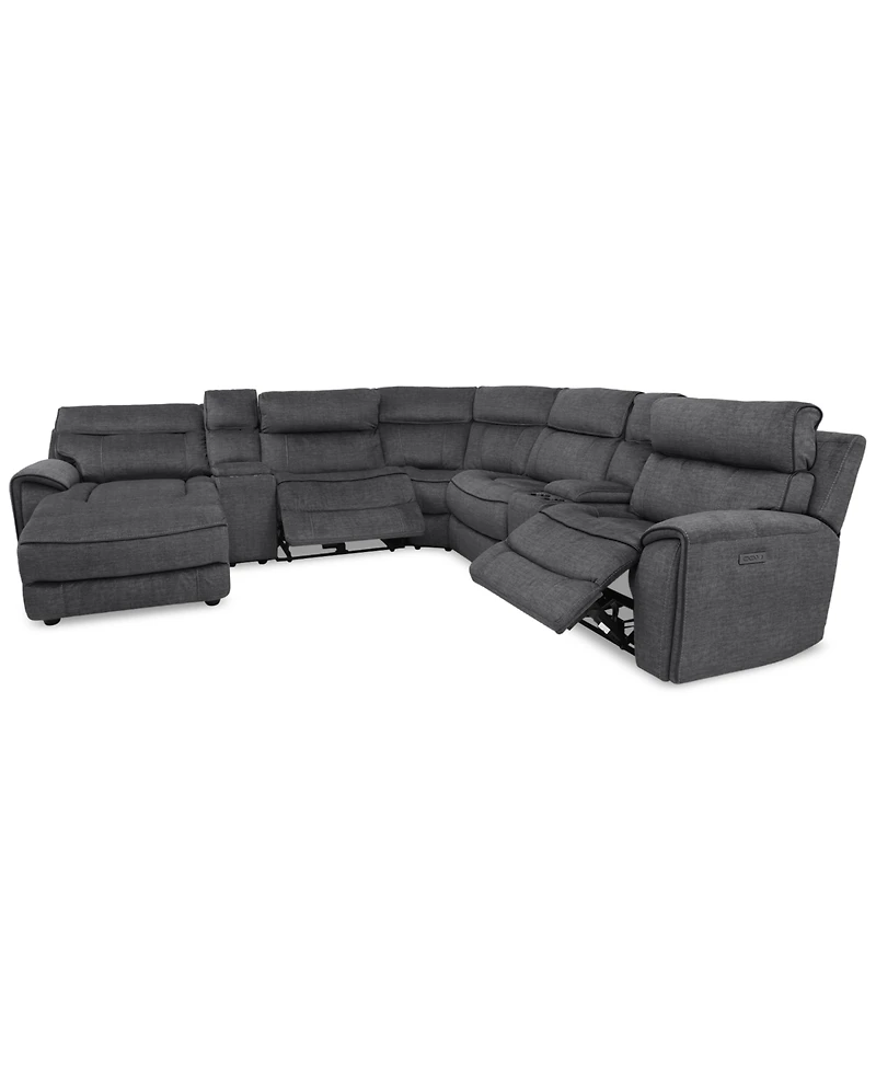 Closeout! Hutchenson 7-Pc. Fabric Chaise Sectional with 2 Power Recliners and 2USB Consoles