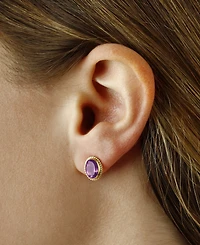 Gemstone Twist Gallery Stud Earring Set 14k Gold