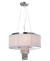 Artiva Usa Modern, Comtemporary Adrienne 6-Light Crystal Chandelier with Plisse Fabric Shade, Stainless Steel