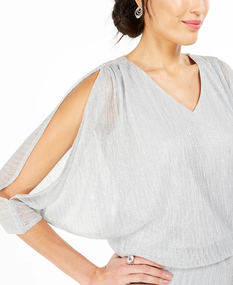 Msk Split-Sleeve Metallic Blouson Top