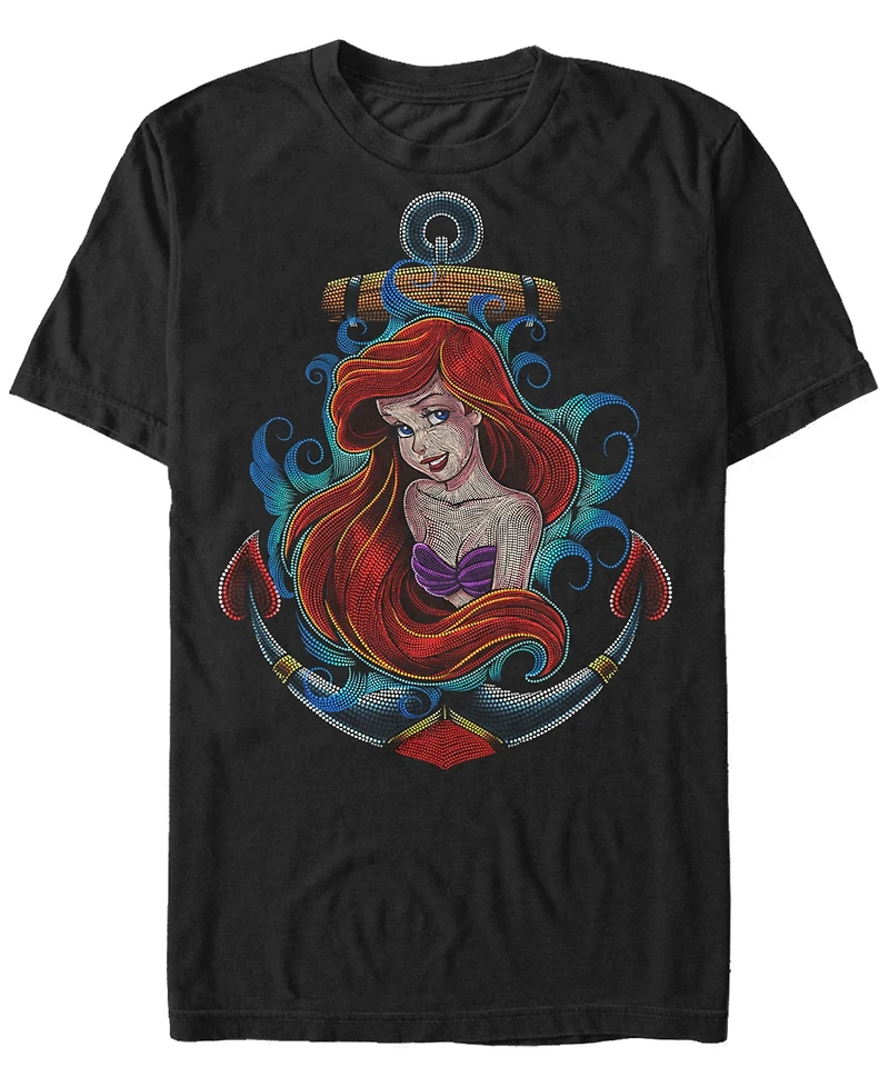 Disney Men's Little Mermaid Ariel Anchor Dot Build-Up, Short Sleeve T-Shirt