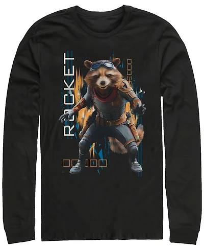 Marvel Men's Avengers Endgame Rocket Action Pose, Long Sleeve T-shirt