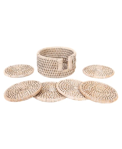 Artifacts Rattan Round Coasters with Box - 7 Piece Set