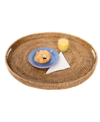 Artifacts Trading Company Rattan Oval Tray With Cutout Handles Collection