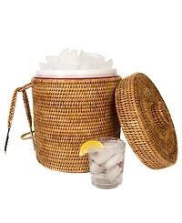 Artifacts Trading Company Rattan Ice Bucket with Tongs