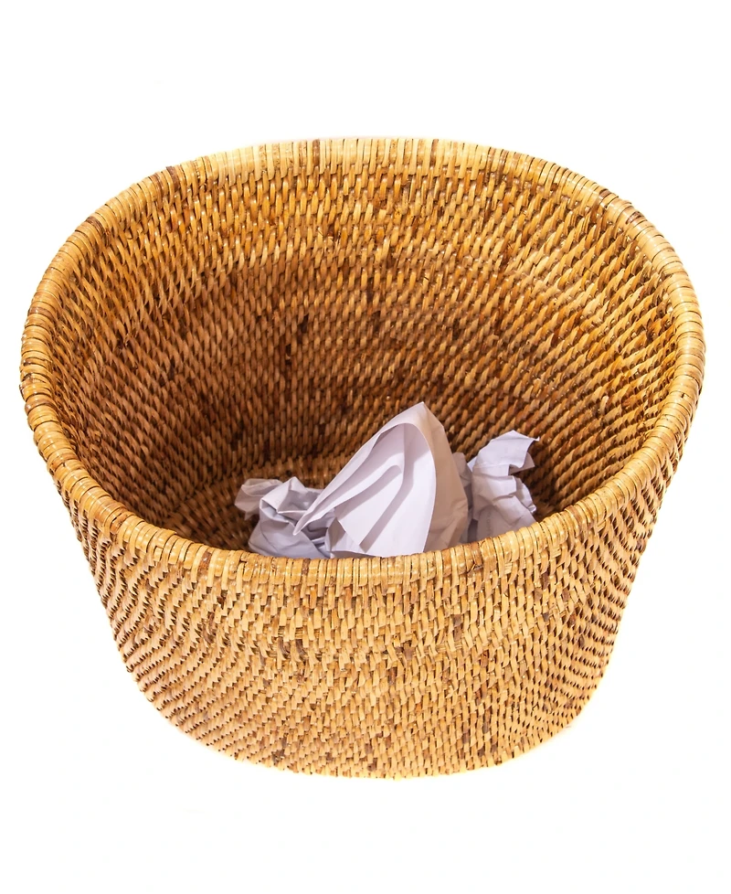 Artifacts Trading Company Rattan Oval Waste Basket with Metal Liner