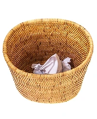 Artifacts Trading Company Rattan Oval Waste Basket with Metal Liner