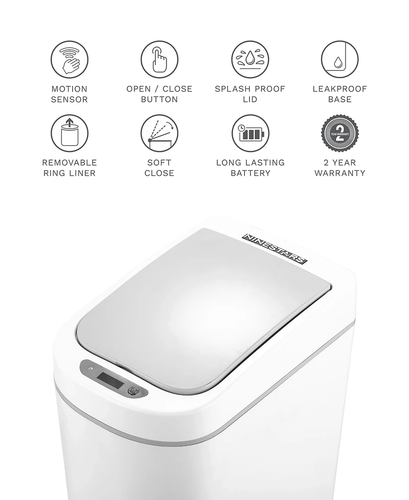 Ninestars Bathroom Automatic Infrared Motion Sensor Trash Can, 1.8 Gal 7L, Abs Plastic Trash can