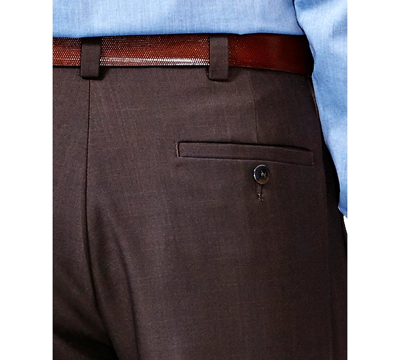 Haggar Men's Eclo Stria Classic Fit Pleated Hidden Expandable Waistband Dress Pants