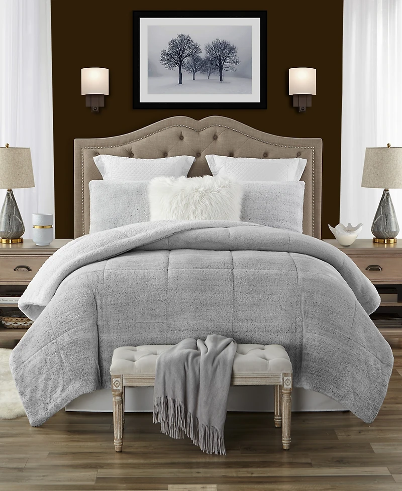 Cathay Home Inc. Plush Faux Fur and Sherpa Reversible Comforter Set, Full/Queen