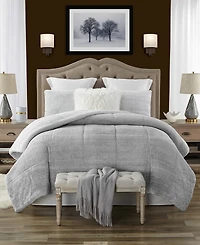 Cathay Home Inc. Plush Faux Fur and Sherpa Reversible Comforter Set, Full/Queen